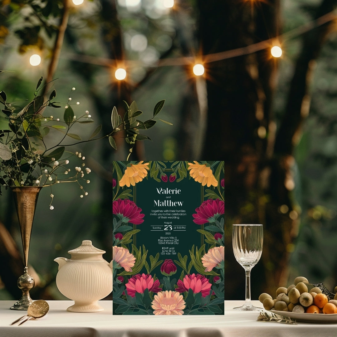 Vivid Flower Vintage Garden Wedding Invitation