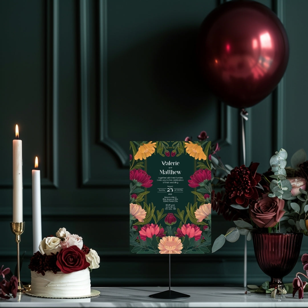 Vivid Flower Vintage Garden Wedding Invitation