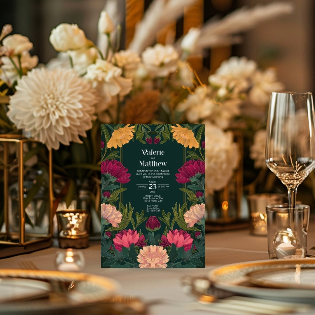 Vivid Flower Vintage Garden Wedding Invitation