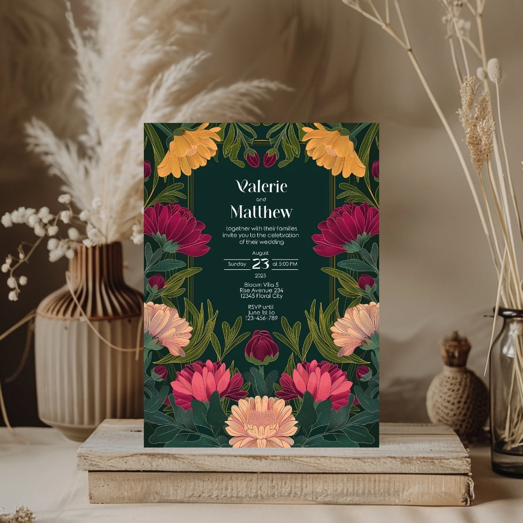 Vivid Flower Vintage Garden Wedding Invitation