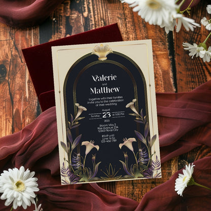 Vintage Floral Art Deco Wedding Invitation