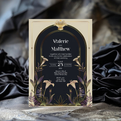 Vintage Floral Art Deco Wedding Invitation