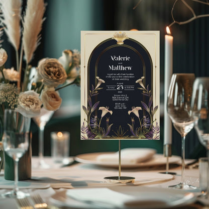 Vintage Floral Art Deco Wedding Invitation