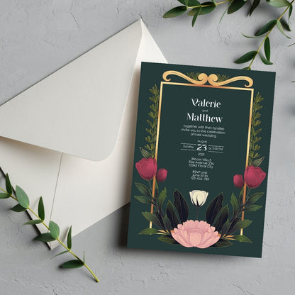 Minimalist Floral Garden Art Deco Wedding Invitation