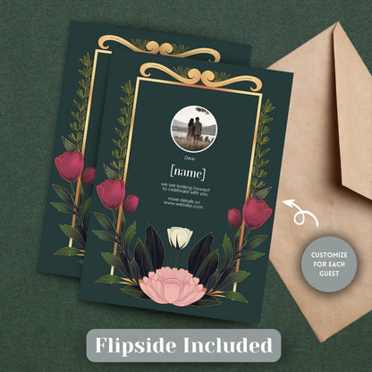 Minimalist Floral Garden Art Deco Wedding Invitation
