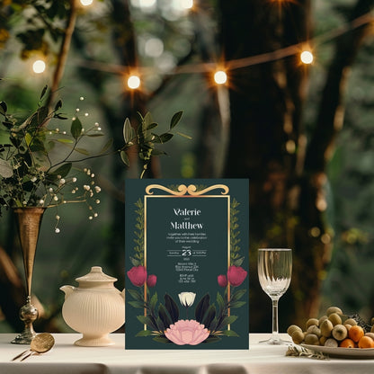 Minimalist Floral Garden Art Deco Wedding Invitation