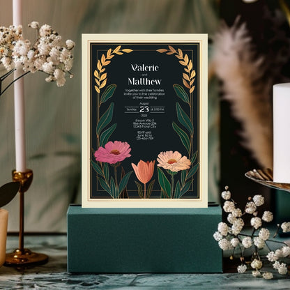 Vintage Minimalist Flower Frame Wedding Invitation