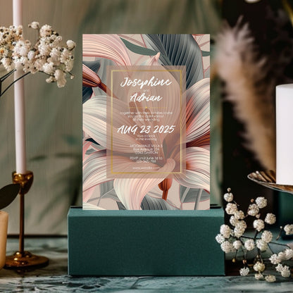 Blush Tropical Floral Minimalist Wedding Invitation