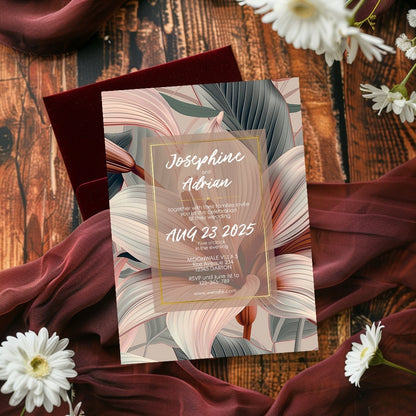 Blush Tropical Floral Minimalist Wedding Invitation