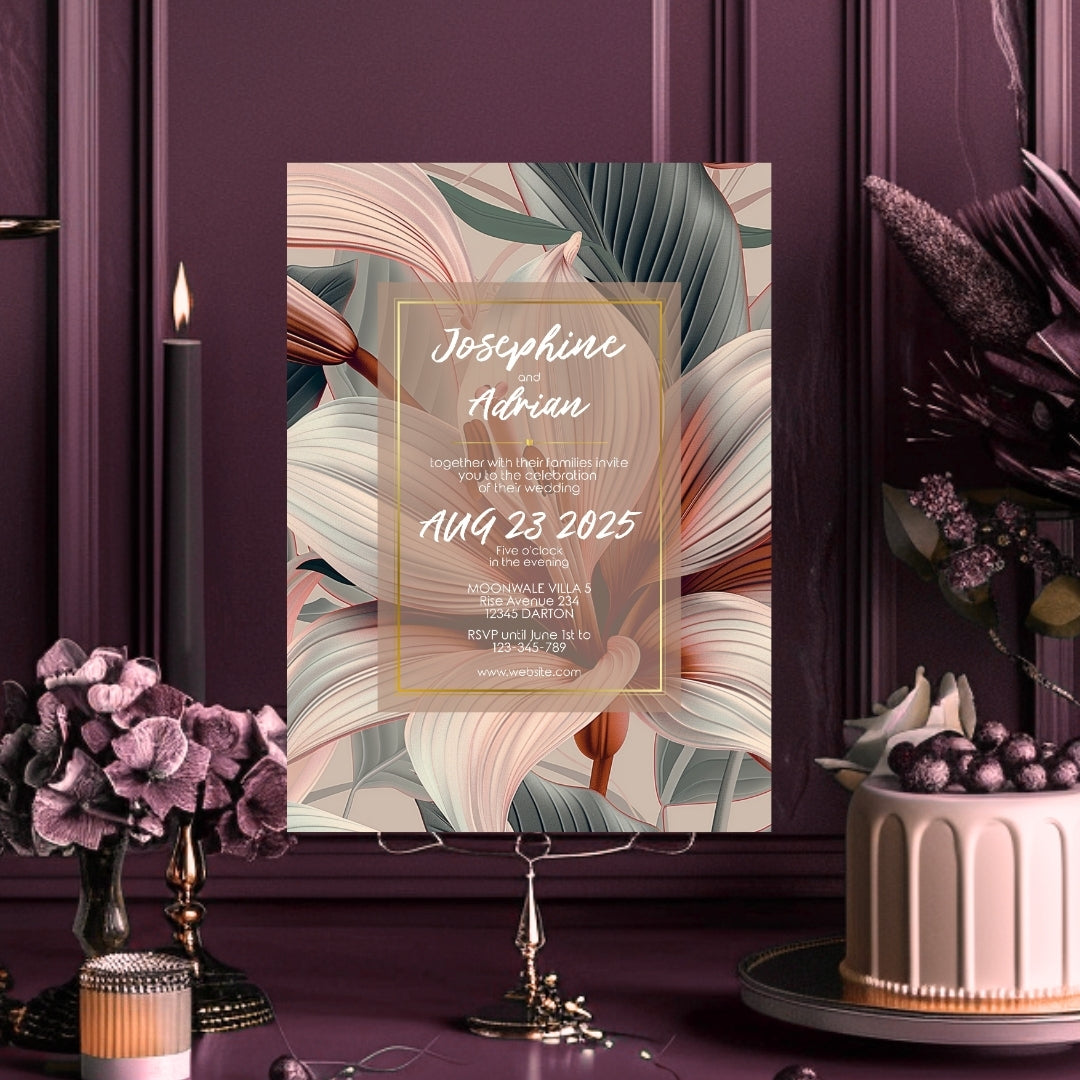 Blush Tropical Floral Minimalist Wedding Invitation