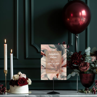 Blush Tropical Floral Minimalist Wedding Invitation