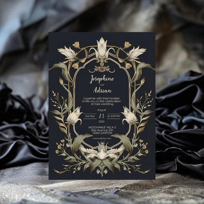 Mystical Vintage Gothic Florals Wedding Invitation