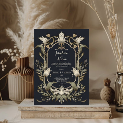 Mystical Vintage Gothic Florals Wedding Invitation