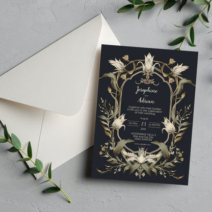 Mystical Vintage Gothic Florals Wedding Invitation