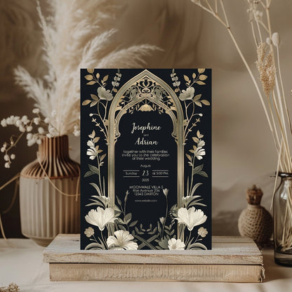 Vintage Gothic Greenery Wedding Invitation