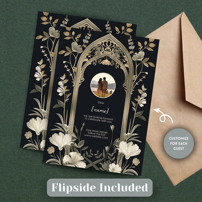 Vintage Gothic Greenery Wedding Invitation