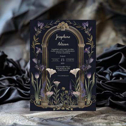 Vintage Floral Gothic Arch Wedding Invitation