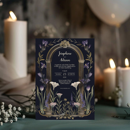 Vintage Floral Gothic Arch Wedding Invitation