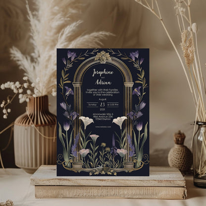 Vintage Floral Gothic Arch Wedding Invitation