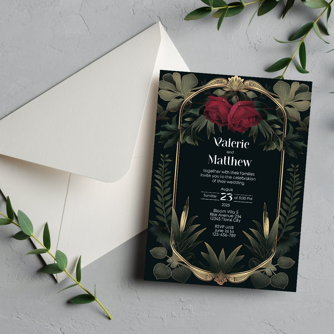 Rose Vintage Garden Arch Wedding Invitation