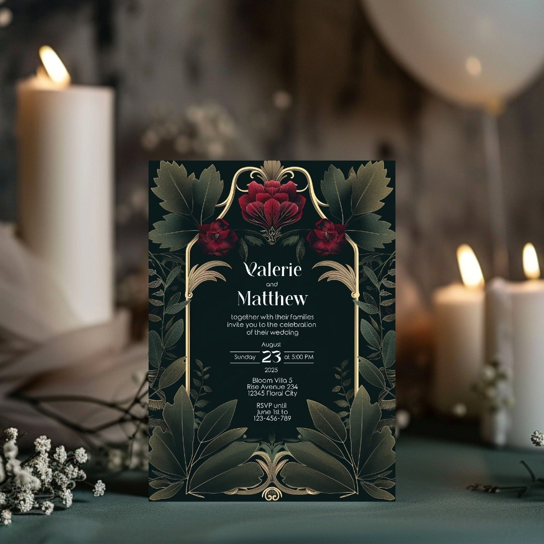 Vintage Red Rose Garden Wedding Invitation