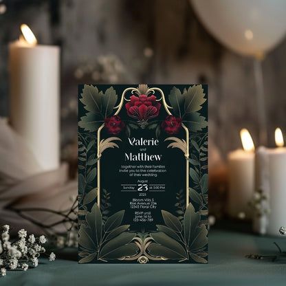 Vintage Red Rose Garden Wedding Invitation