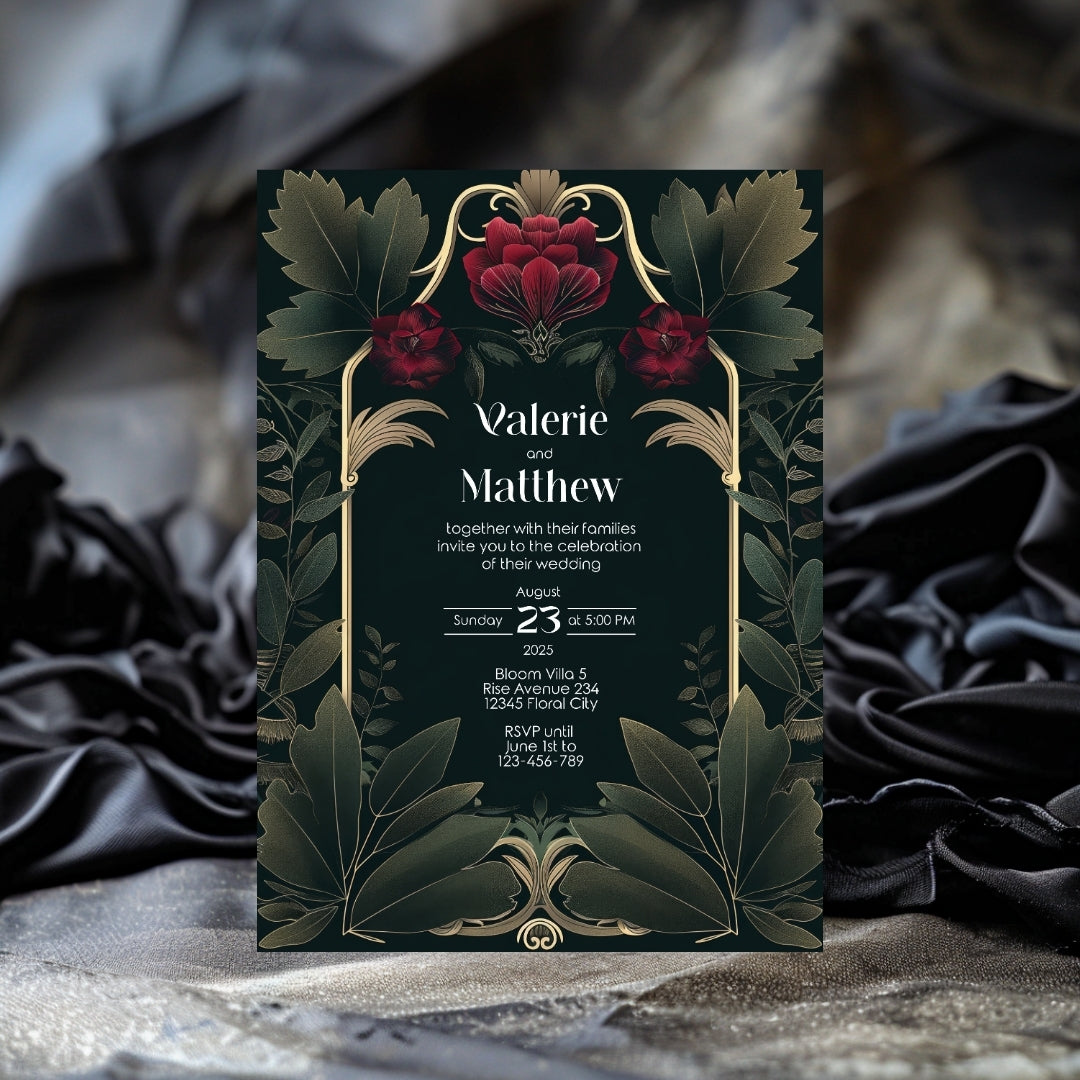 Vintage Red Rose Garden Wedding Invitation