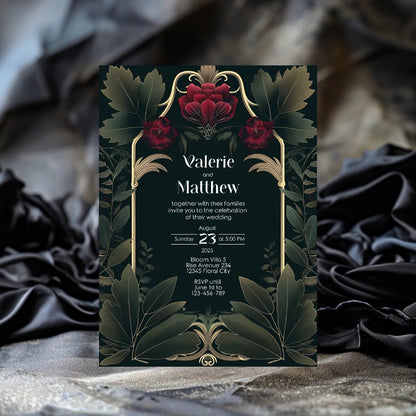 Vintage Red Rose Garden Wedding Invitation