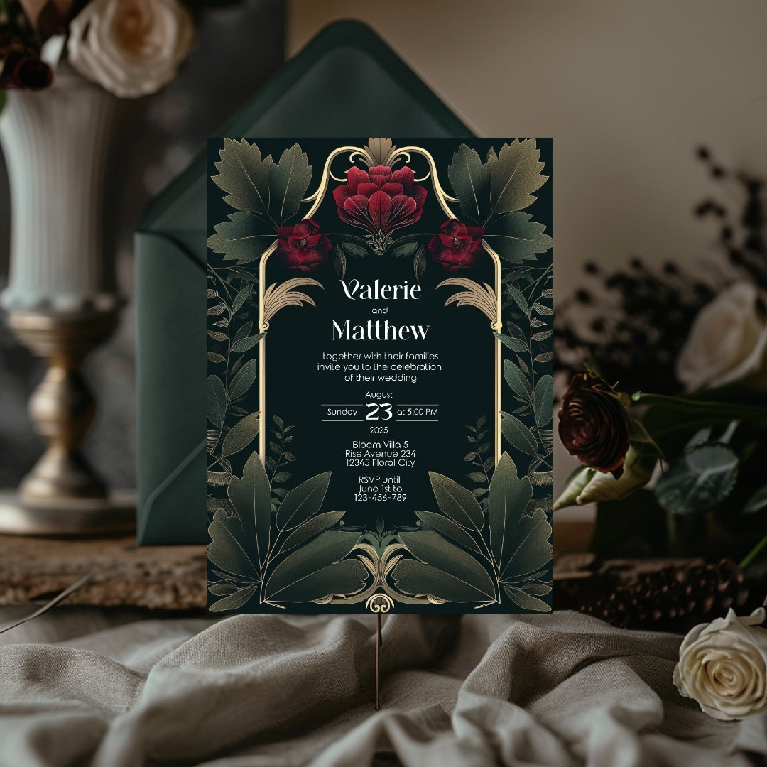 Vintage Red Rose Garden Wedding Invitation