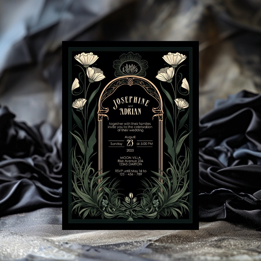 Green Celestial Gothic Garden Wedding Invitation