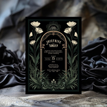 Green Celestial Gothic Garden Wedding Invitation