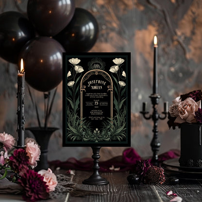 Green Celestial Gothic Garden Wedding Invitation