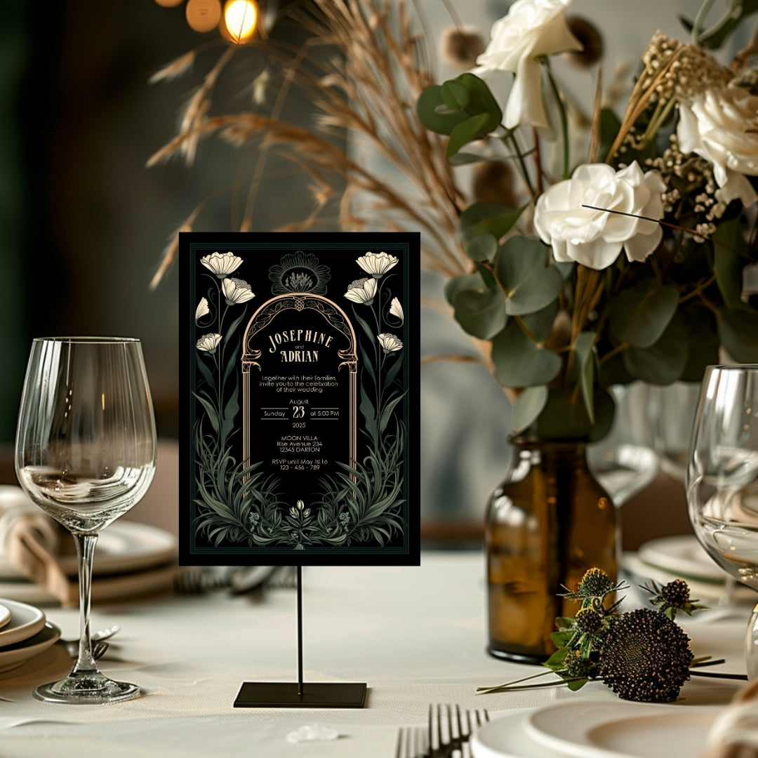 Green Celestial Gothic Garden Wedding Invitation