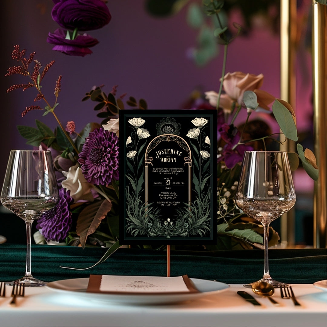 Green Celestial Gothic Garden Wedding Invitation