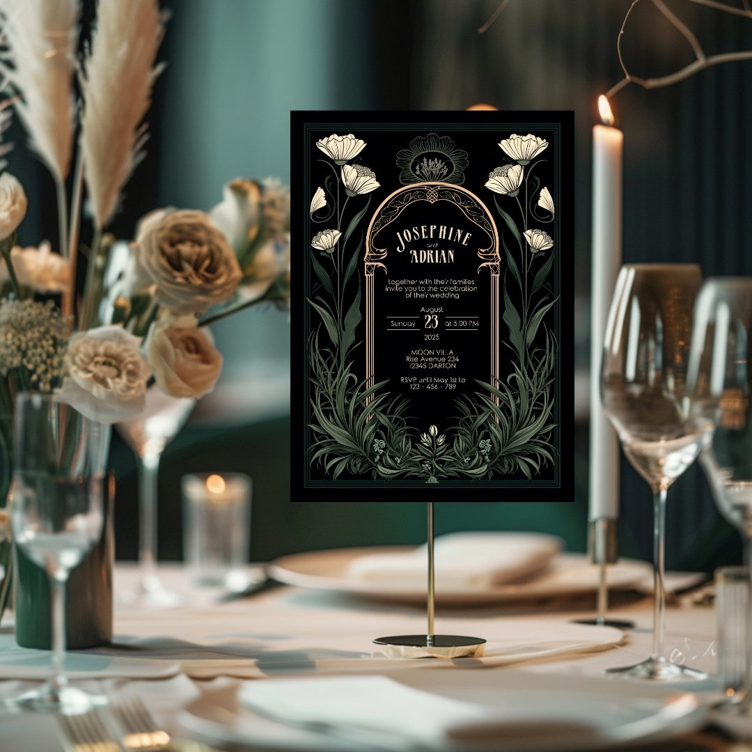 Green Celestial Gothic Garden Wedding Invitation