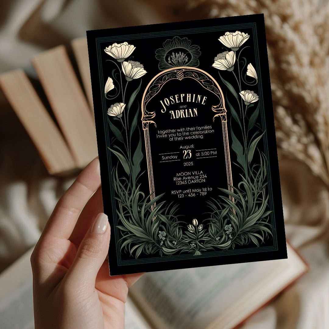 Green Celestial Gothic Garden Wedding Invitation