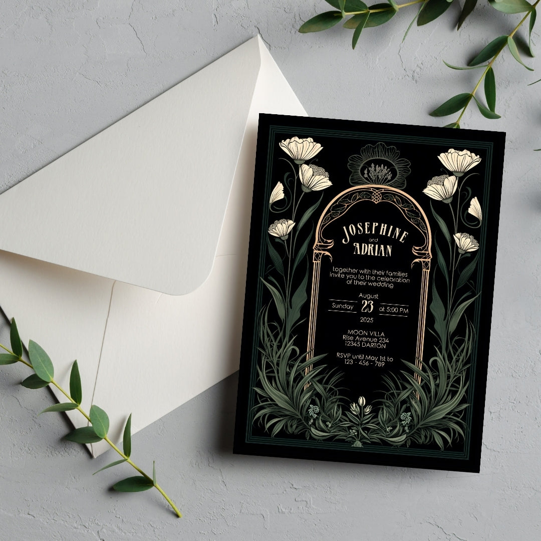 Green Celestial Gothic Garden Wedding Invitation