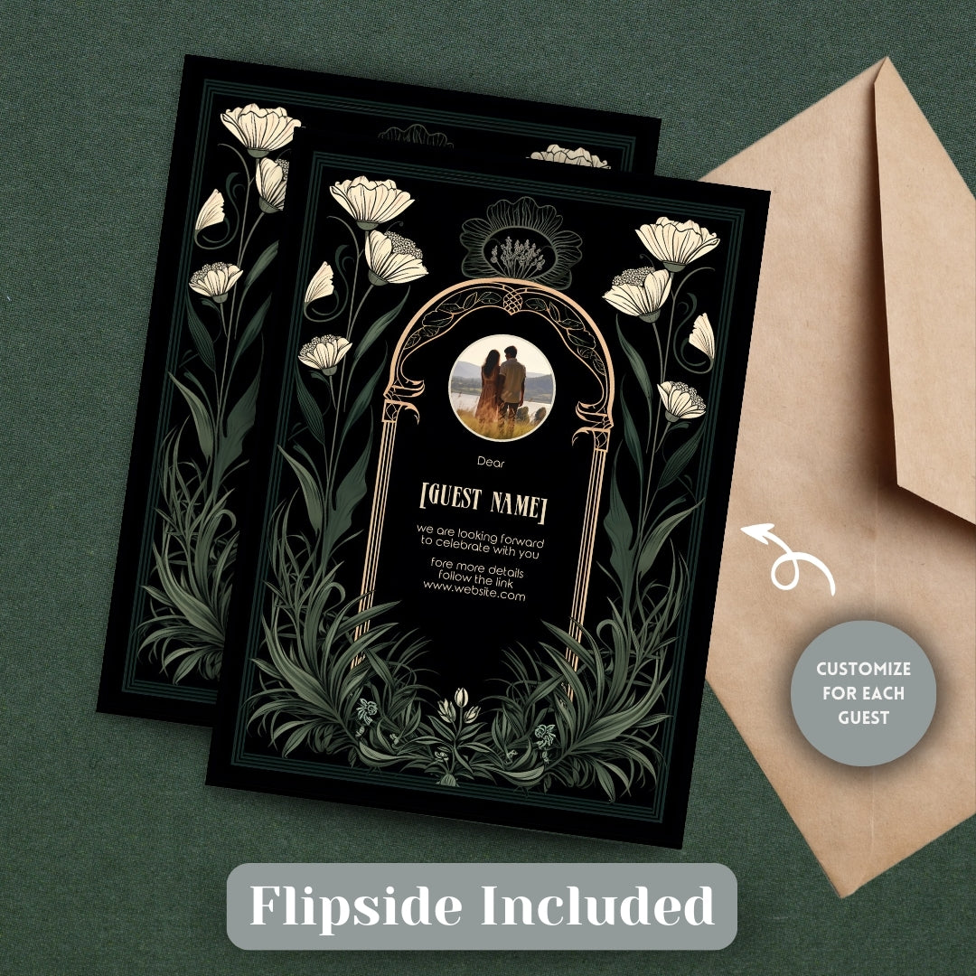 Green Celestial Gothic Garden Wedding Invitation