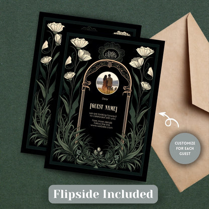 Green Celestial Gothic Garden Wedding Invitation