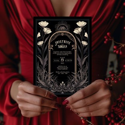 Grey Celestial Gothic Garden Wedding Invitation