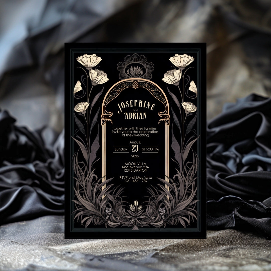 Grey Celestial Gothic Garden Wedding Invitation
