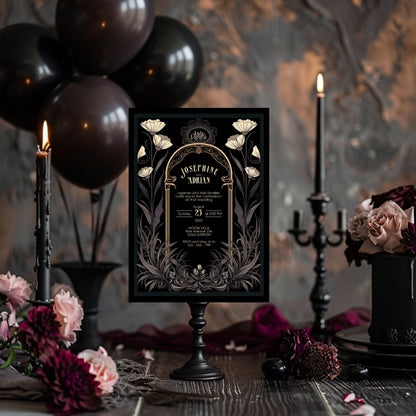 Grey Celestial Gothic Garden Wedding Invitation