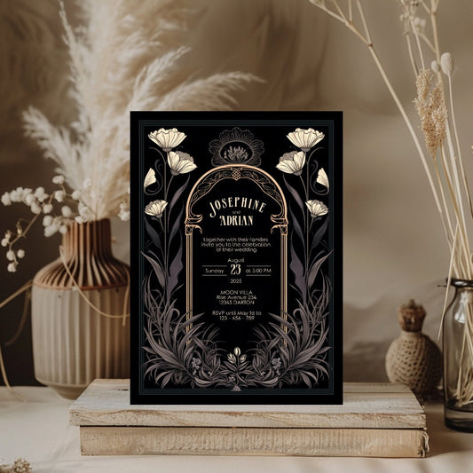 Grey Celestial Gothic Garden Wedding Invitation