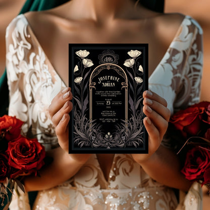 Grey Celestial Gothic Garden Wedding Invitation