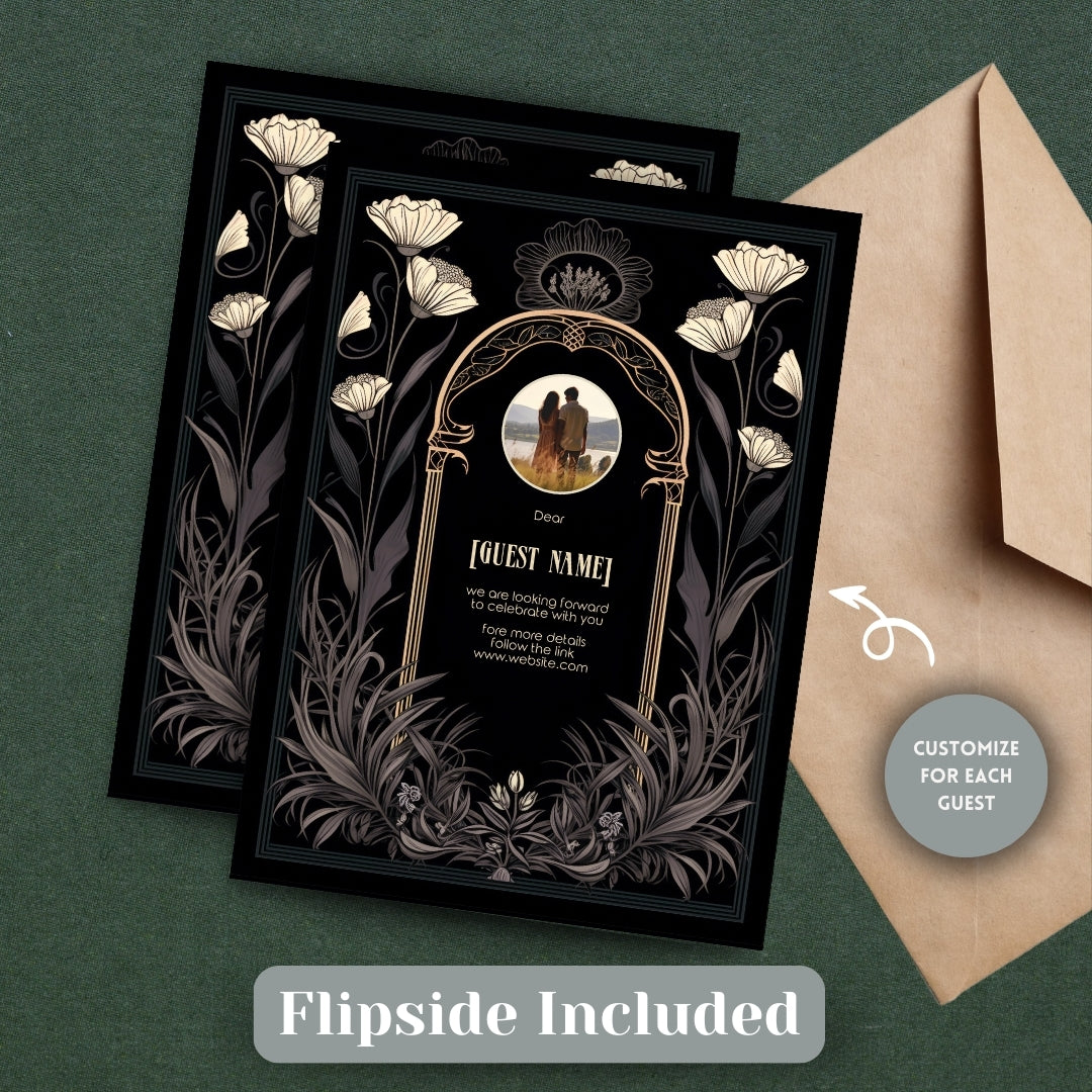 Grey Celestial Gothic Garden Wedding Invitation