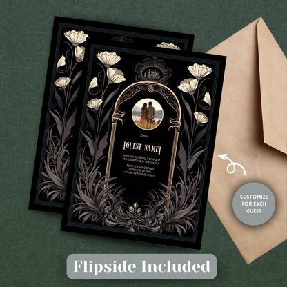 Grey Celestial Gothic Garden Wedding Invitation