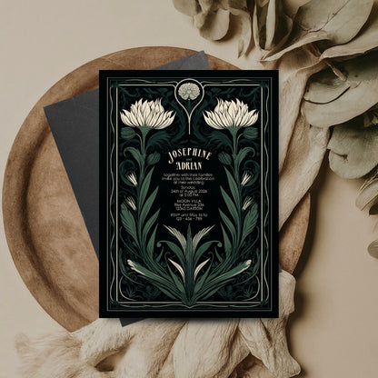 Green Mystical Floral GothicWedding  Invitation