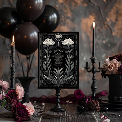 Grey Mystical Floral Gothic Wedding Invitation
