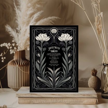 Grey Mystical Floral Gothic Wedding Invitation