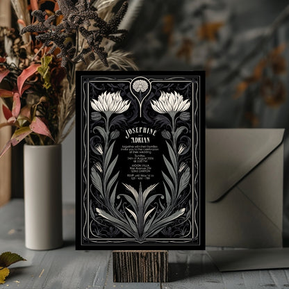 Grey Mystical Floral Gothic Wedding Invitation